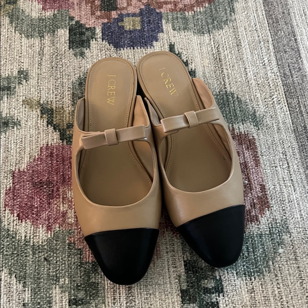 J. Crew Tan and Black Mules